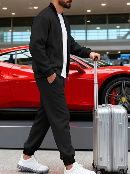 Casual men's set - zip jacket with round neck and trousers
