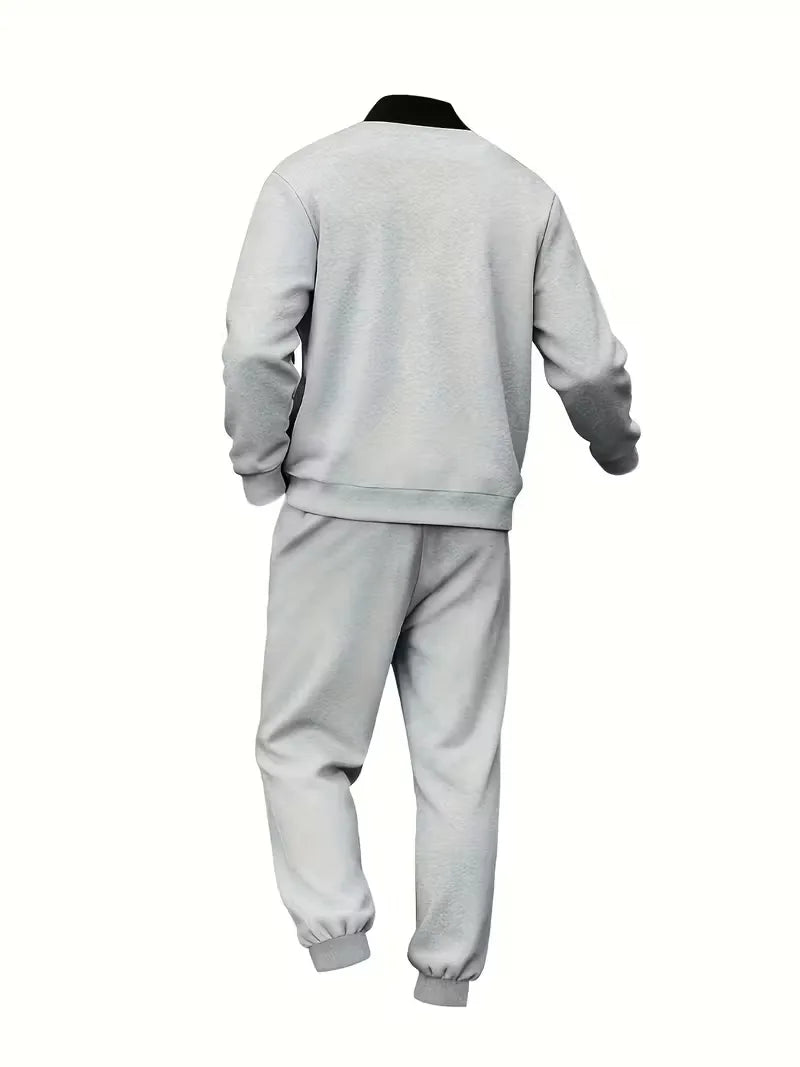 Casual men's set - zip jacket with round neck and trousers