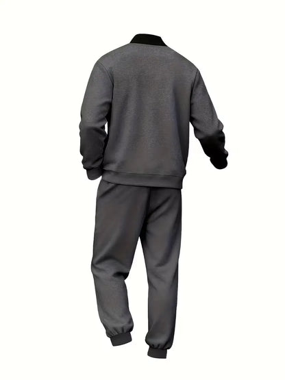 Casual men's set - zip jacket with round neck and trousers