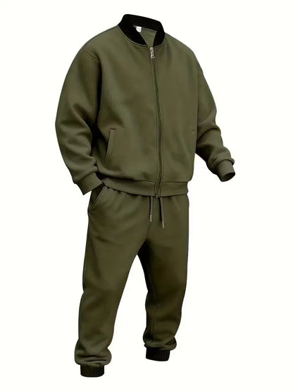 Casual men's set - zip jacket with round neck and trousers