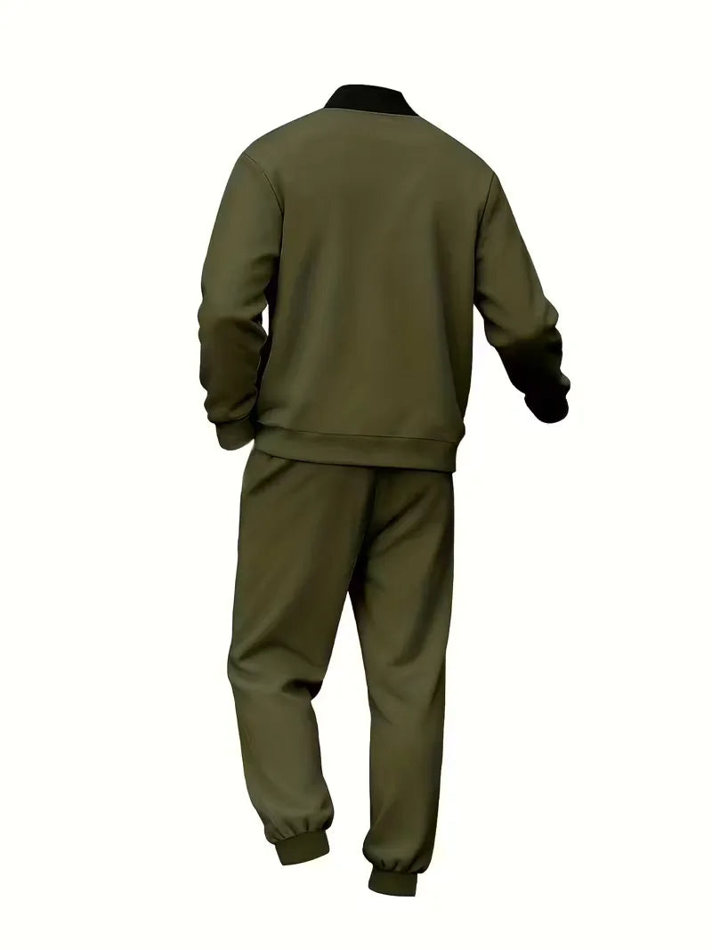 Casual men's set - zip jacket with round neck and trousers