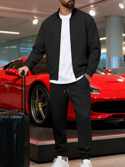 Casual men's set - zip jacket with round neck and trousers