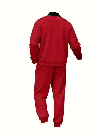 Casual men's set - zip jacket with round neck and trousers
