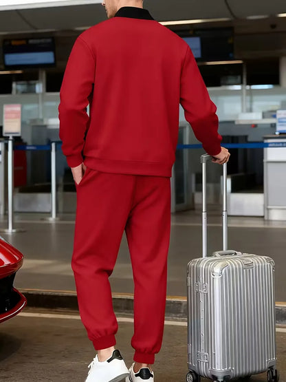 Casual men's set - zip jacket with round neck and trousers