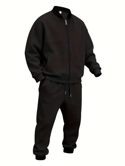 Casual men's set - zip jacket with round neck and trousers