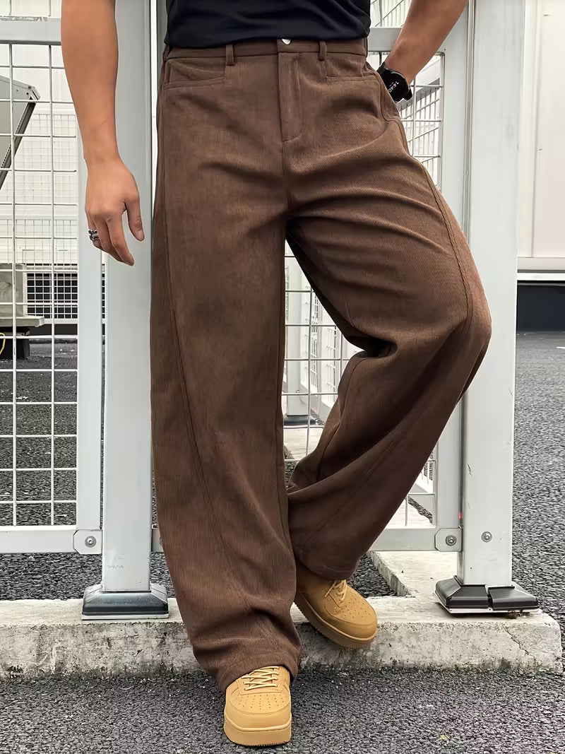 Corduroy Trousers with Loose Straight Legs