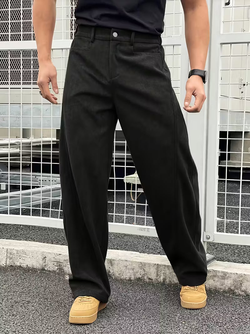 Corduroy Trousers with Loose Straight Legs