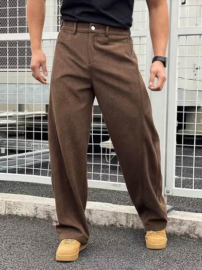 Corduroy Trousers with Loose Straight Legs