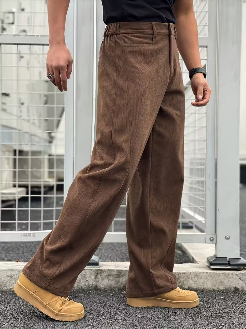Corduroy Trousers with Loose Straight Legs