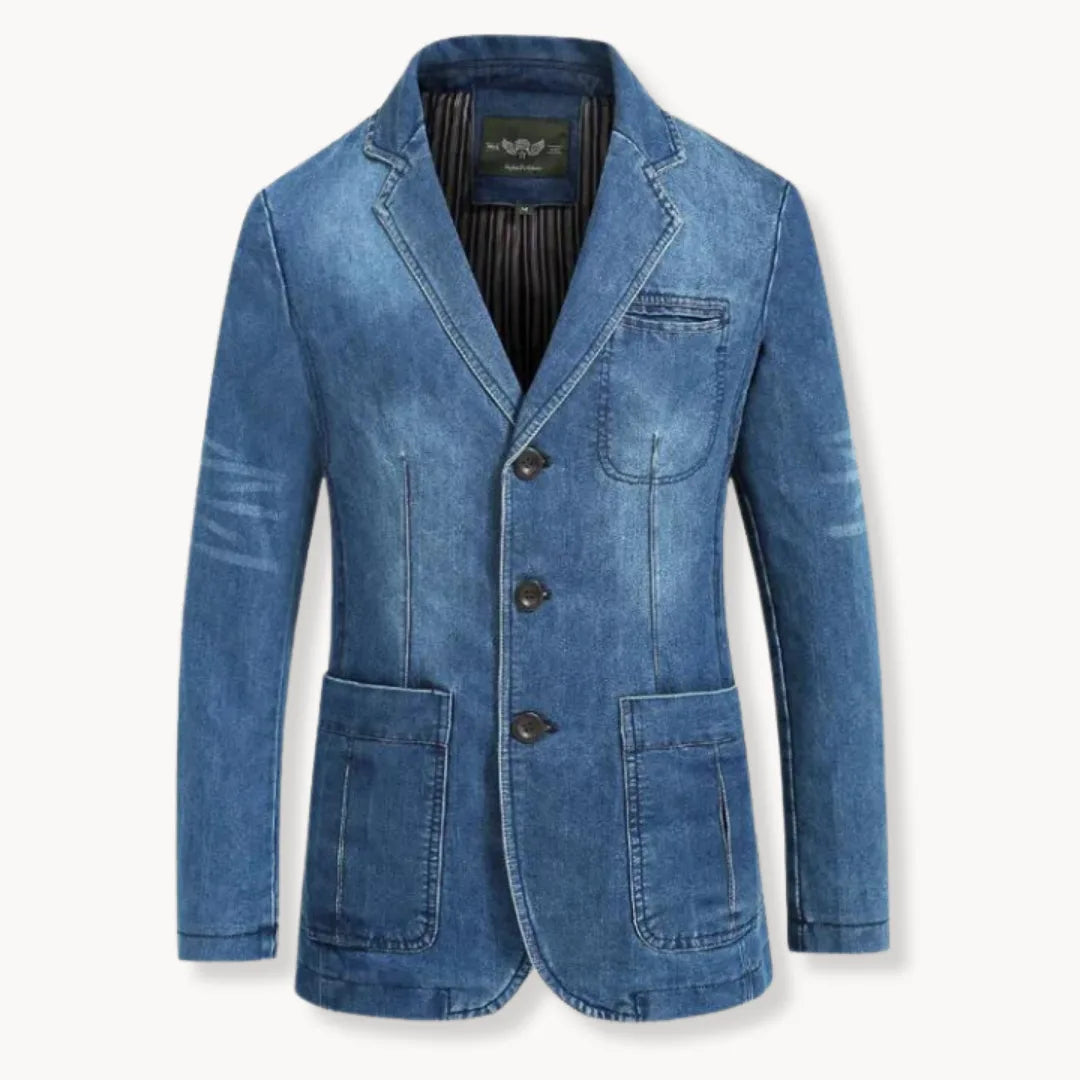 Hugo | Denim blazer with lapel collar and patch pockets