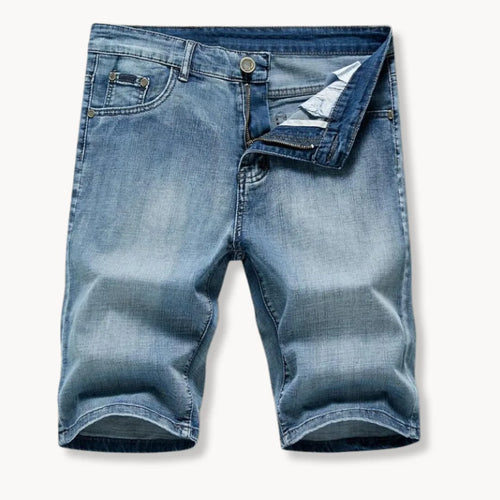 Denim shorts with zip and button closure