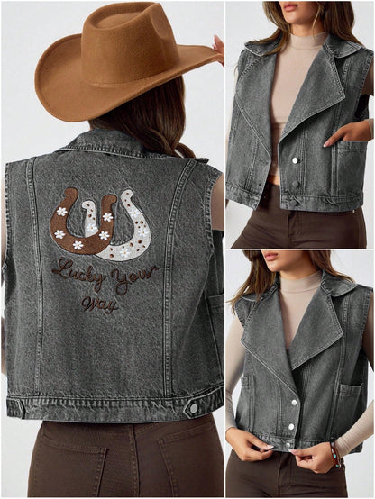 Denim Jacket with Loose Fit and Half Sleeves