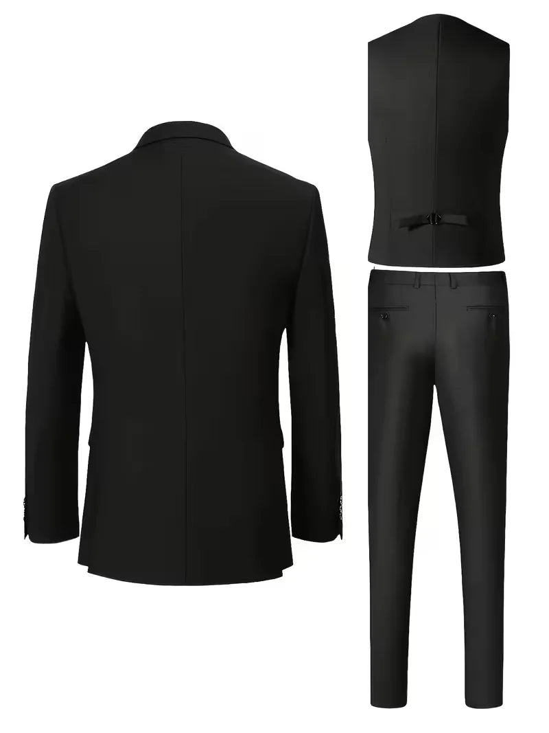 Three-piece men's suit with slim fit and glossy finish