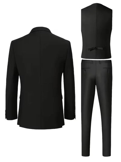 Three-piece men's suit with slim fit and glossy finish