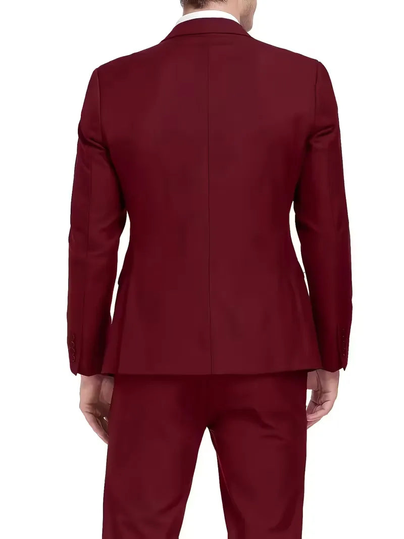 Three-piece men's suit with slim fit and glossy finish