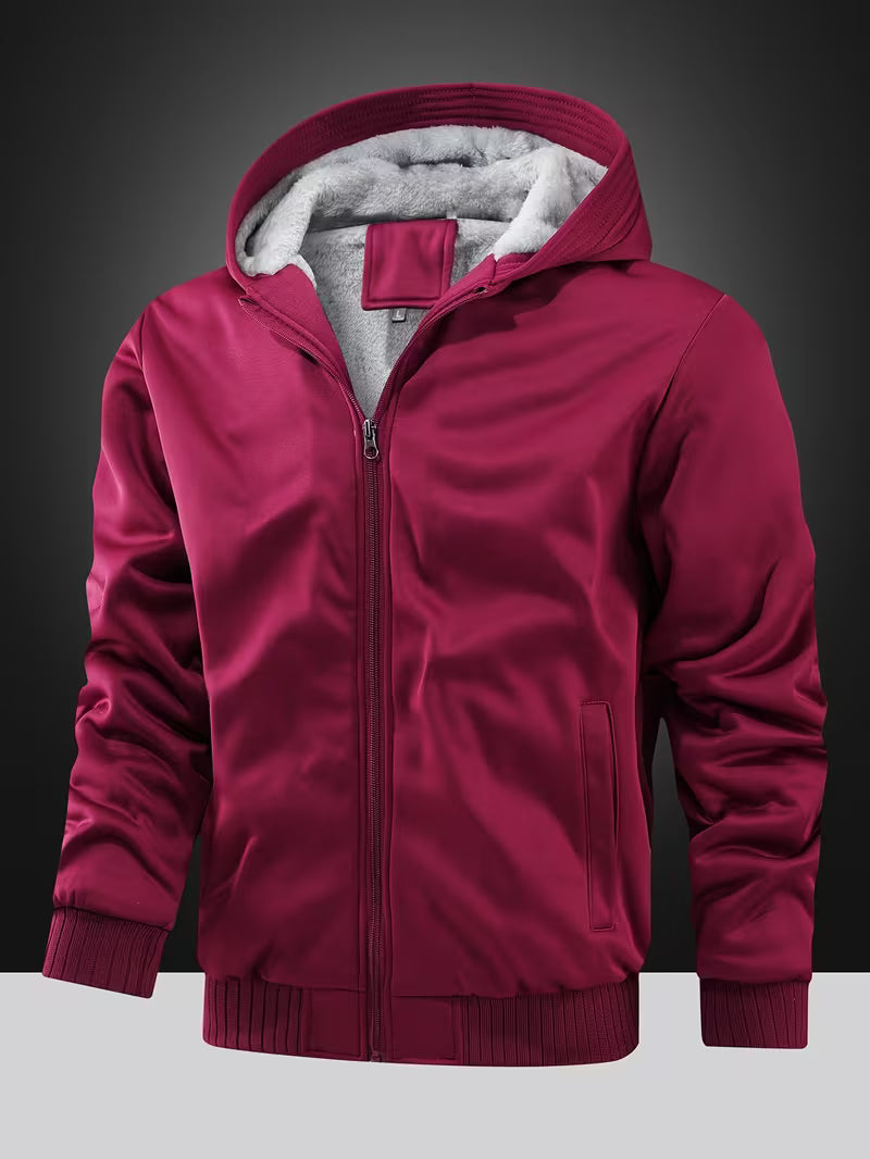 Fleece jacket with hood and zip fastening