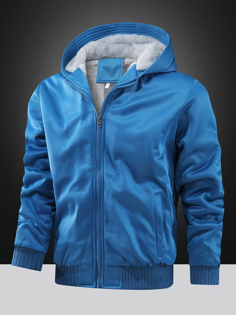 Fleece jacket with hood and zip fastening