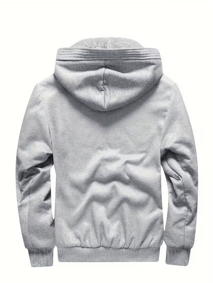 Fleece jacket with hood and zip fastening