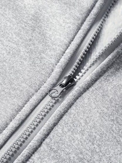 Fleece jacket with hood and zip fastening