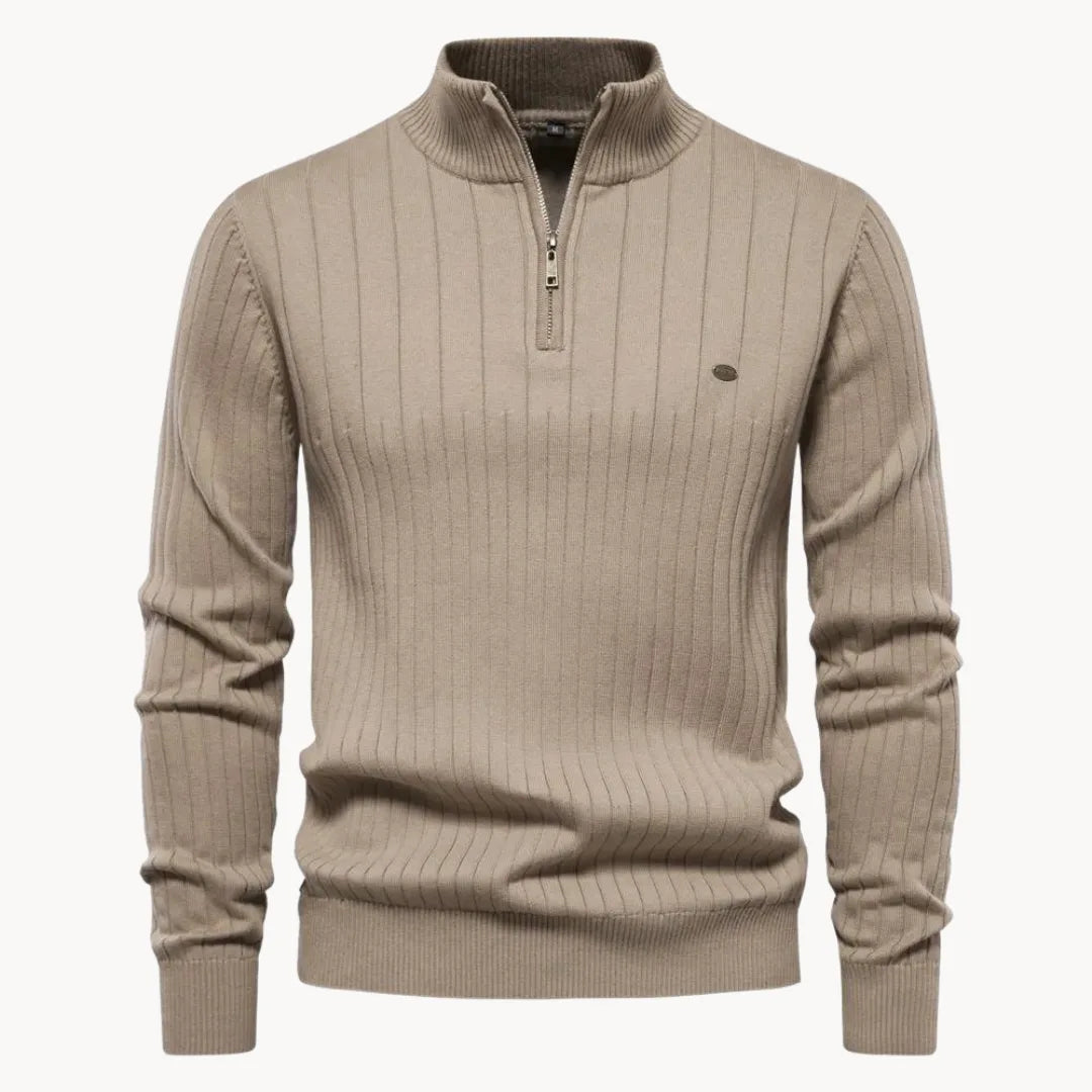 Hugo | Knitted Jumper with Quarter Zip and Ribbed Texture