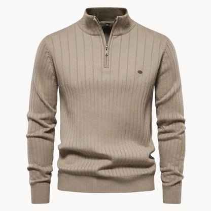 Hugo | Knitted Jumper with Quarter Zip and Ribbed Texture