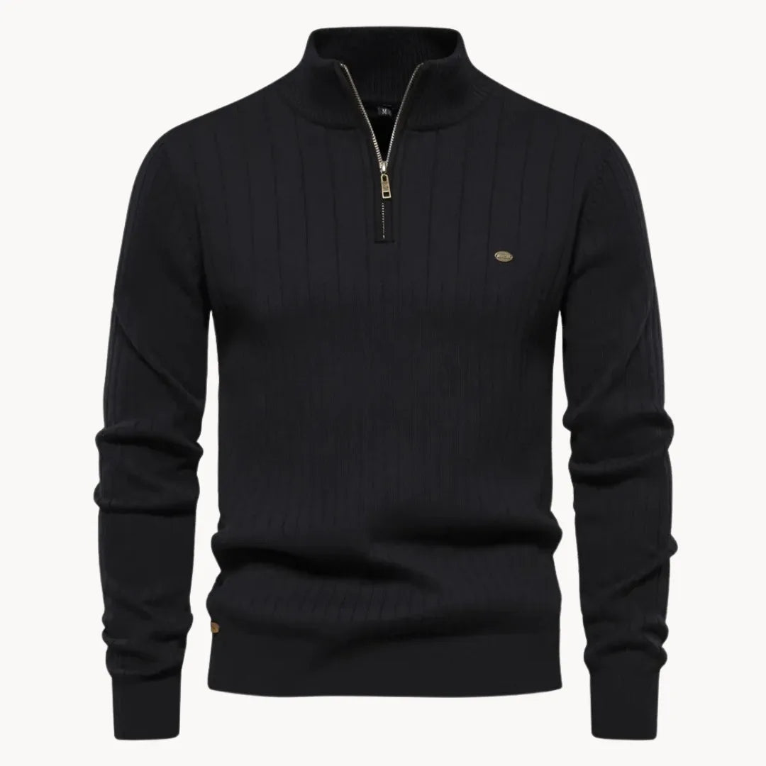 Hugo | Knitted Jumper with Quarter Zip and Ribbed Texture