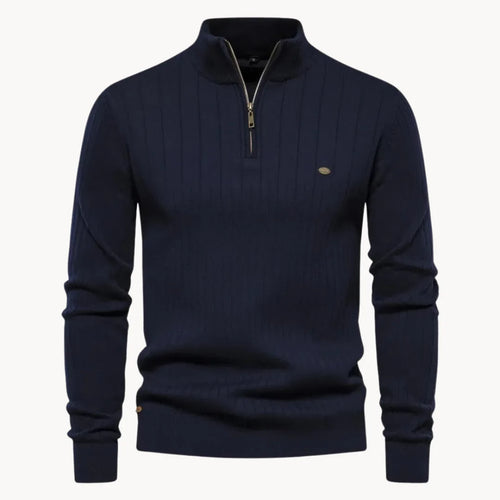 Hugo | Knitted Jumper with Quarter Zip and Ribbed Texture