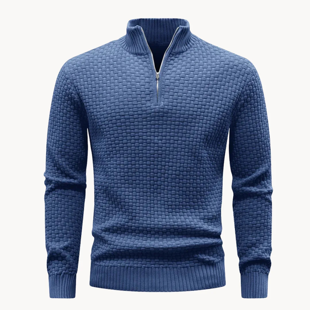 Hugo | Knitted jumper with zip collar and herringbone pattern