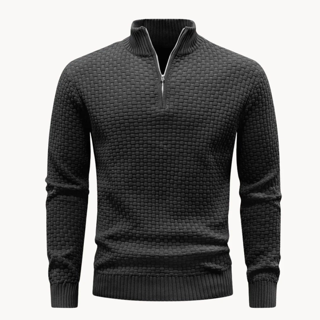 Hugo | Knitted jumper with zip collar and herringbone pattern