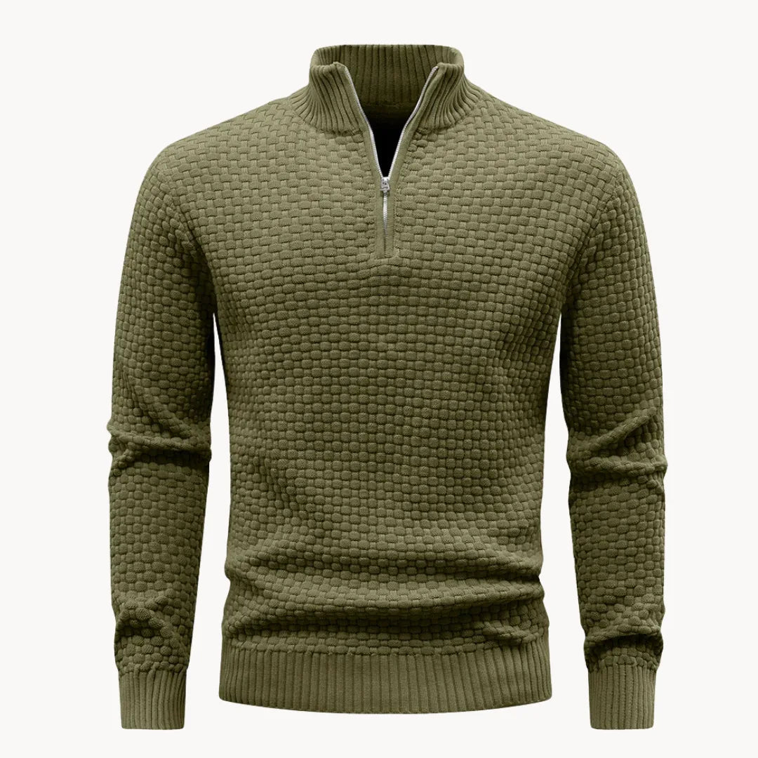Hugo | Knitted jumper with zip collar and herringbone pattern