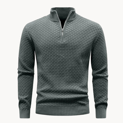 Hugo | Knitted jumper with zip collar and herringbone pattern