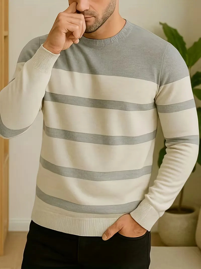 Striped jumper with round neck and long sleeves