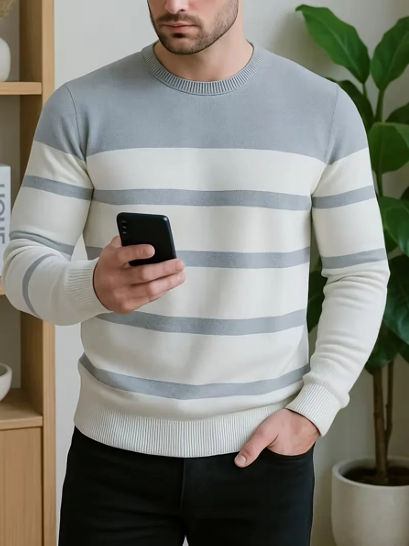 Striped jumper with round neck and long sleeves