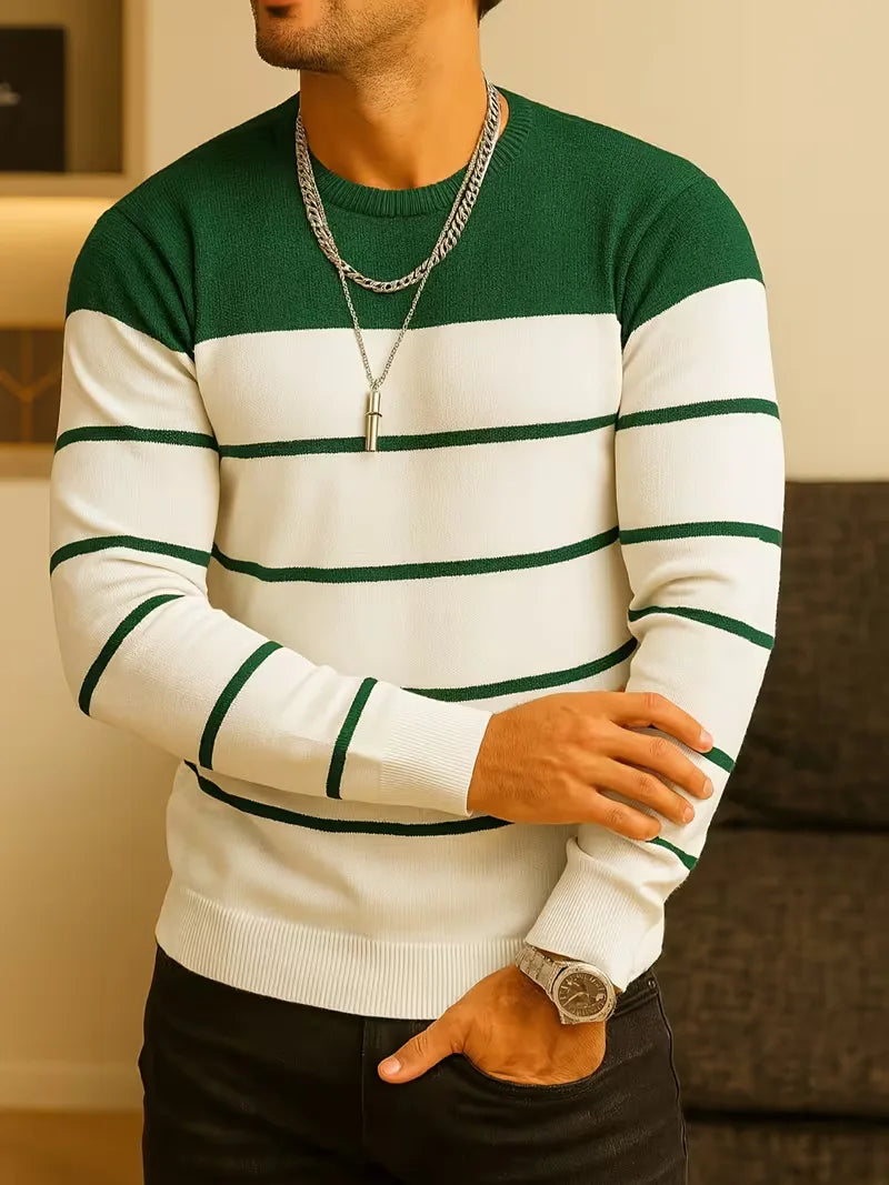 Striped jumper with round neck and long sleeves