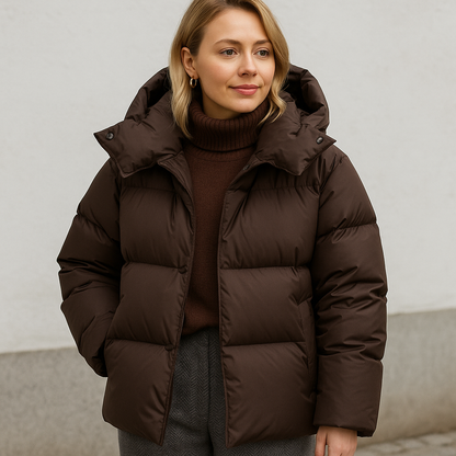Quilted Winter Coat with Hood and Boxy Fit