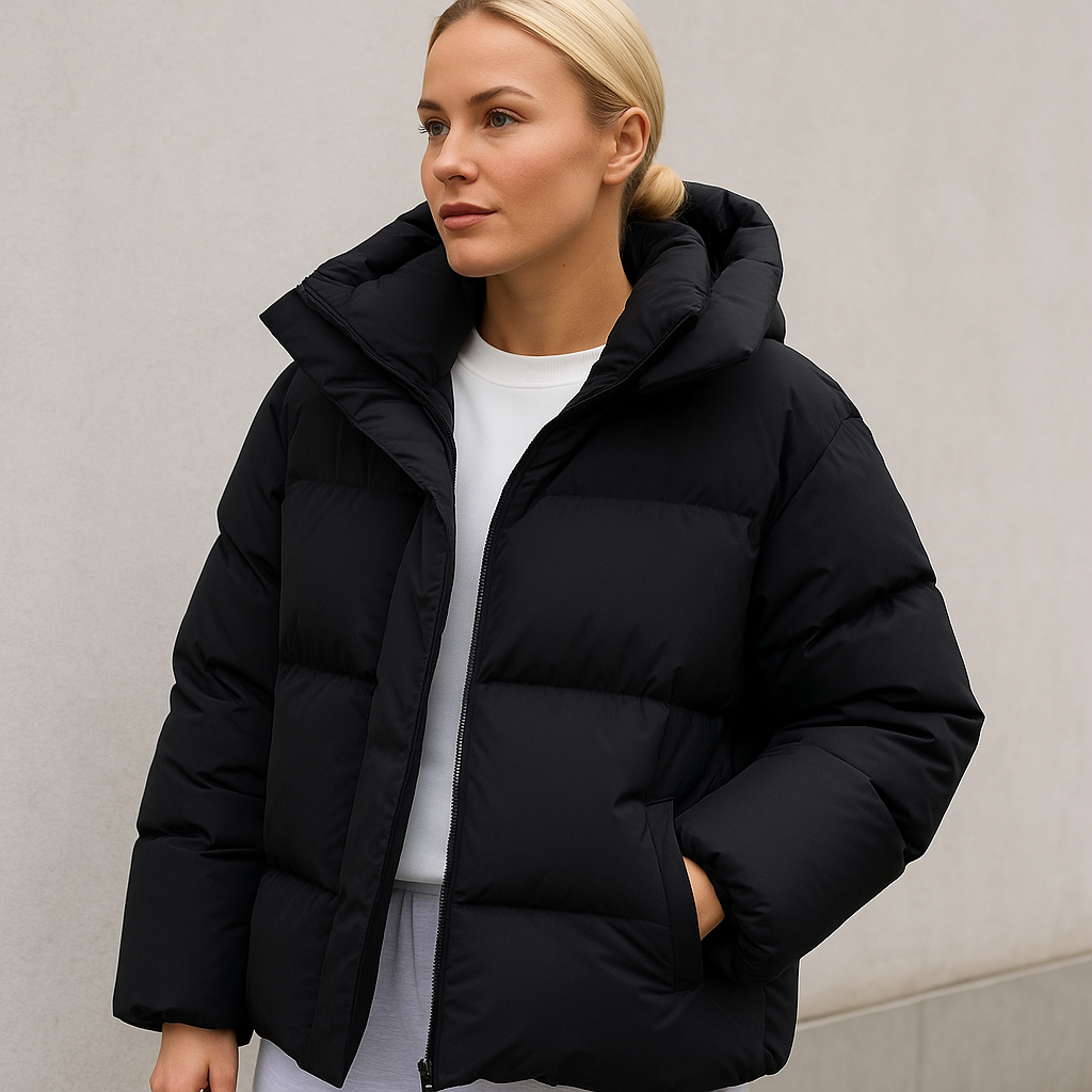 Quilted Winter Coat with Hood and Boxy Fit