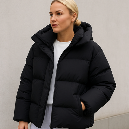 Quilted Winter Coat with Hood and Boxy Fit