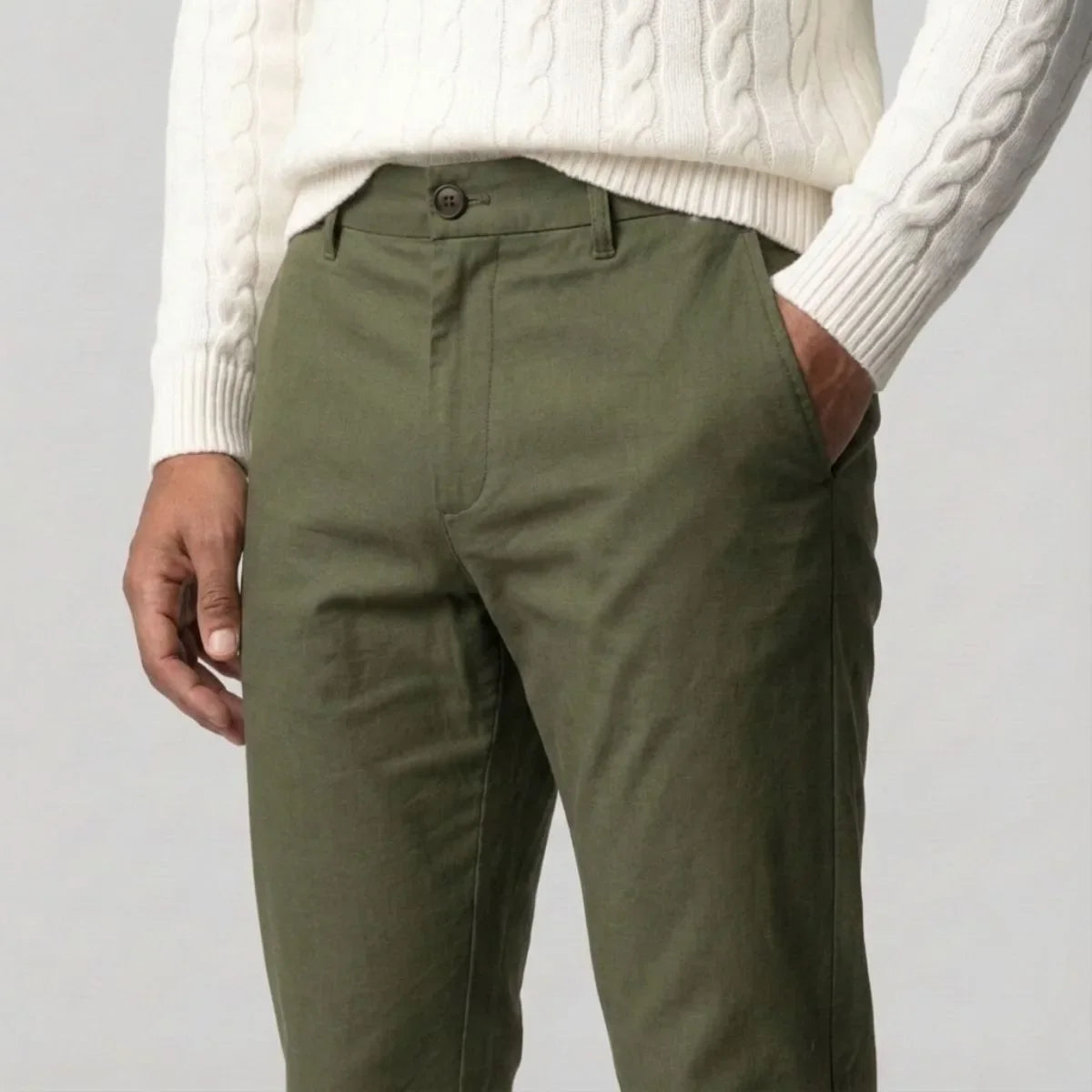 Green Chinos with Regular Fit and Side Pockets