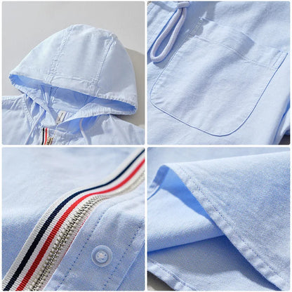 Linen Hoodie with Hood and Chest Pocket