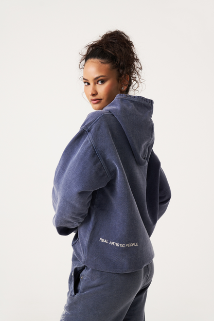 Hoodie with rhinestone print and kangaroo pocket