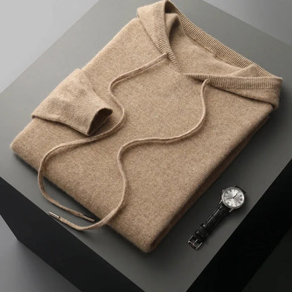100% Cashmere Hoodie with Hood and Drawstring