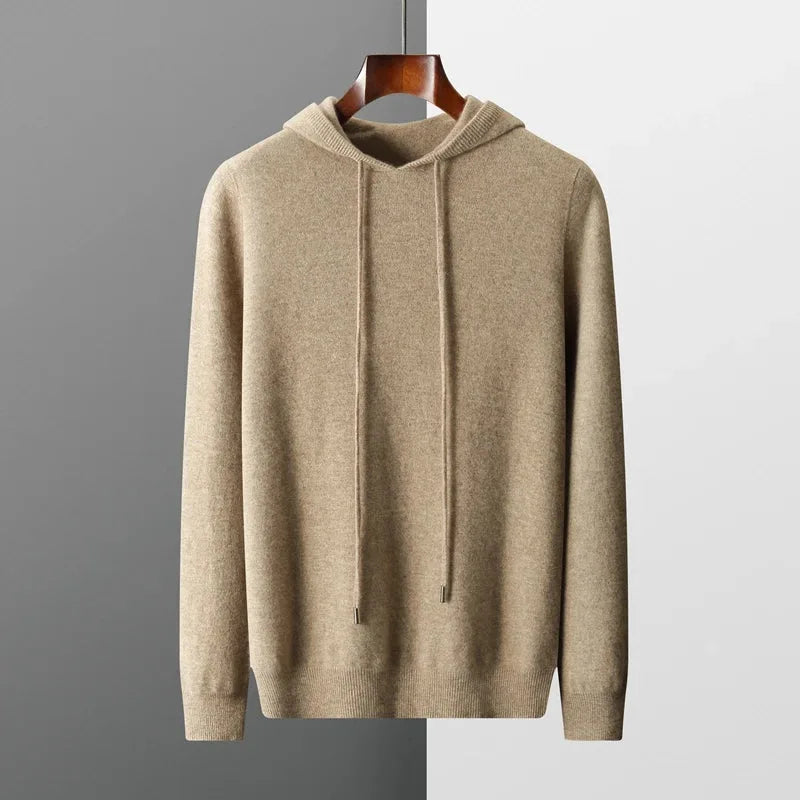100% Cashmere Hoodie with Hood and Drawstring