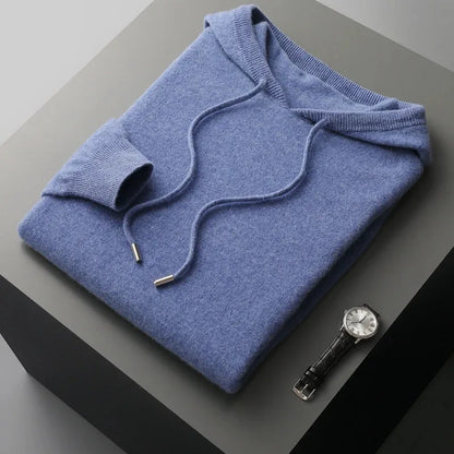 100% Cashmere Hoodie with Hood and Drawstring