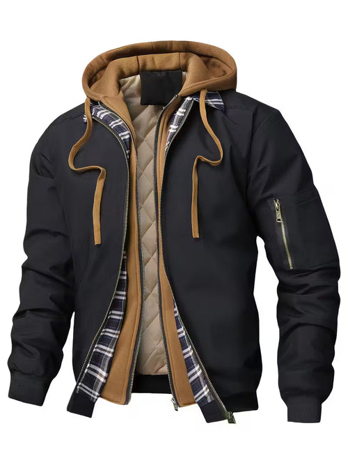 Jacket with Check Pattern and Hood