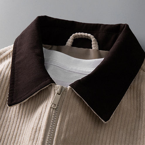 Corduroy jacket with zip fastening and stand-up collar
