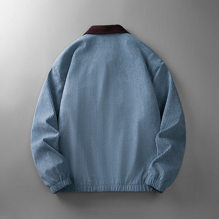 Corduroy jacket with zip fastening and stand-up collar