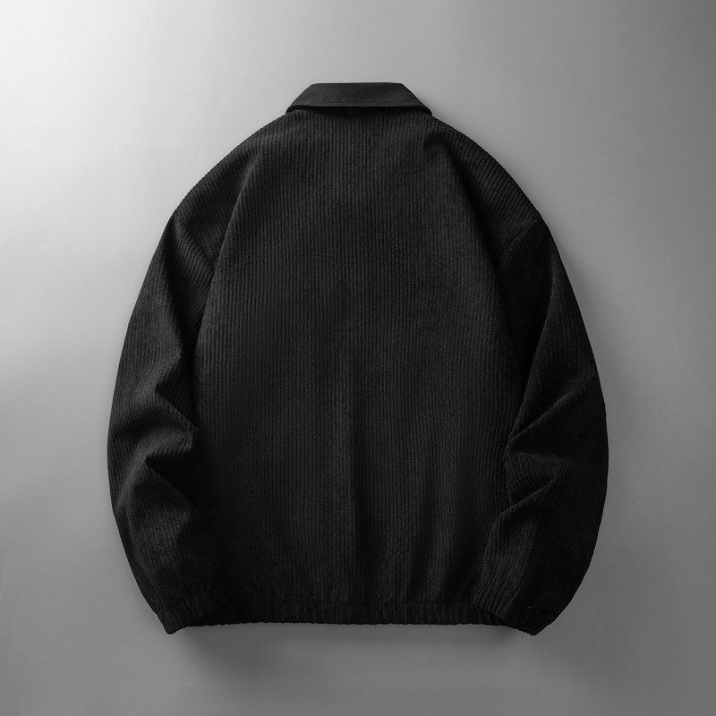 Corduroy jacket with zip fastening and stand-up collar