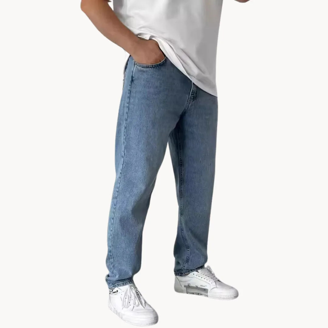 Casual men's jeans with light wash
