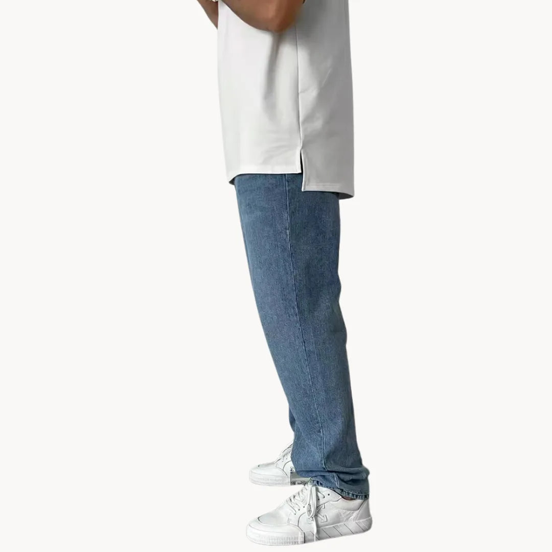 Casual men's jeans with light wash