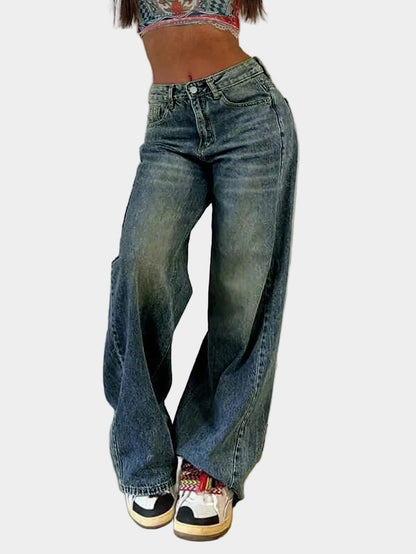 Jeans with Loose Straight Legs and Elastic Waist